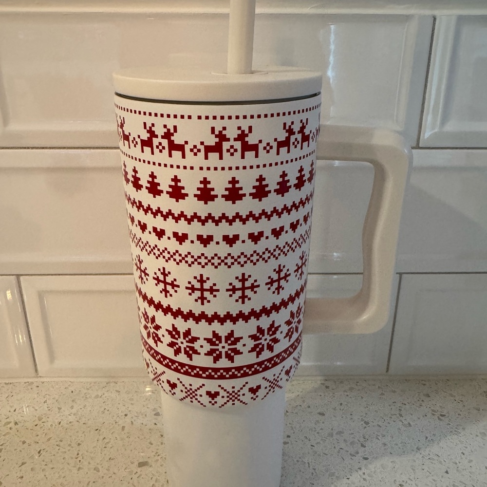 Simple Modern Festive Christmas Red and White Holiday Tumbler 40oz